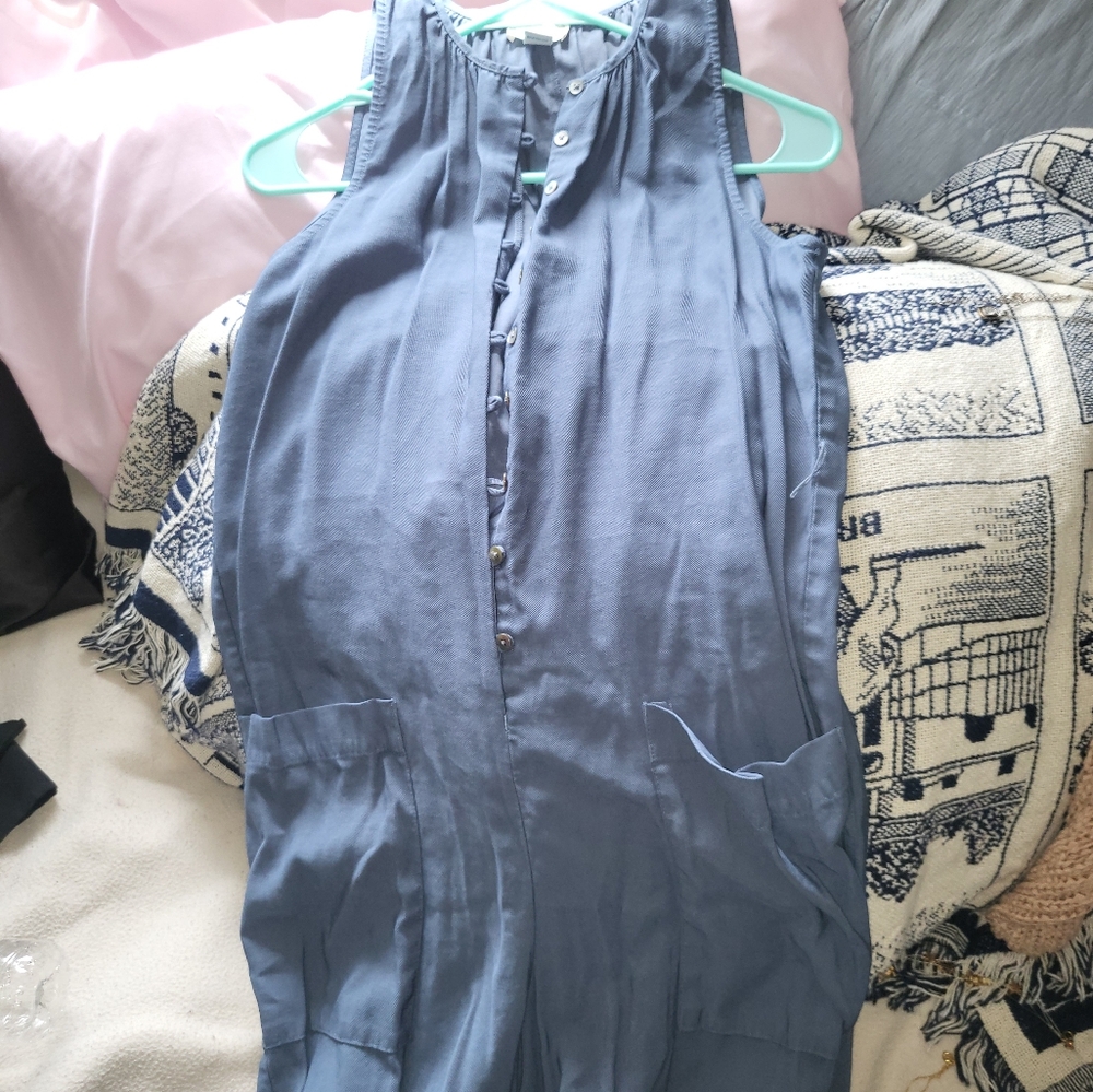 Sundance Slate Blue Button Up Wide Leg Cropped Romper Small